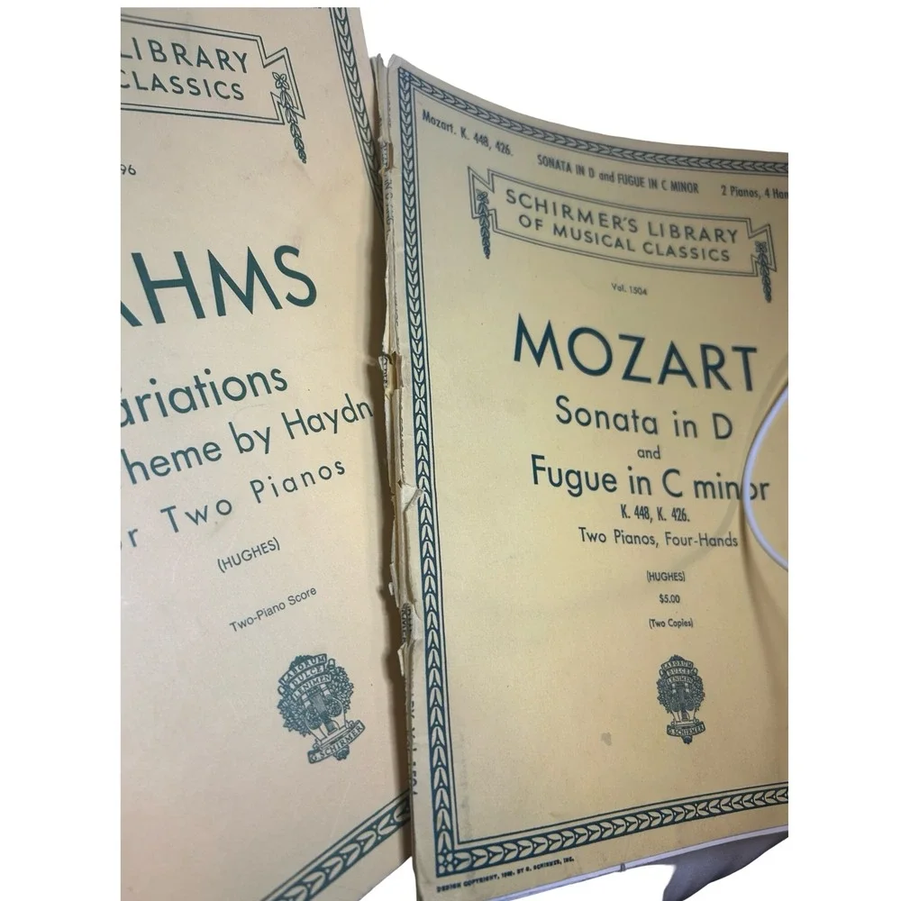 Vintage Schirmer Musical Classics Brahms Mozart Piano Scores Lot of 2